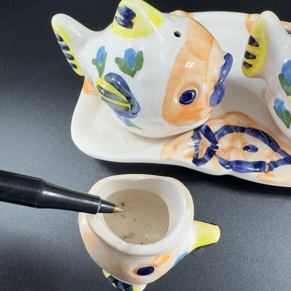Hand Made Italian Pottery Set Tray Shakers And Fish With Open Mouth Figure VTG - Picture 11 of 16